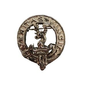 Scottish Clan Keith Crest Brooch Pin Veritas Vincit Silver Tone KSM Stag Badge
